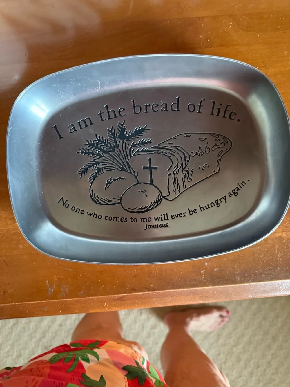 Religious Bread of Life Decorative Tray - Pewter Tone